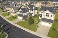 Quartier résidentiel, maisons deux étages avec garage